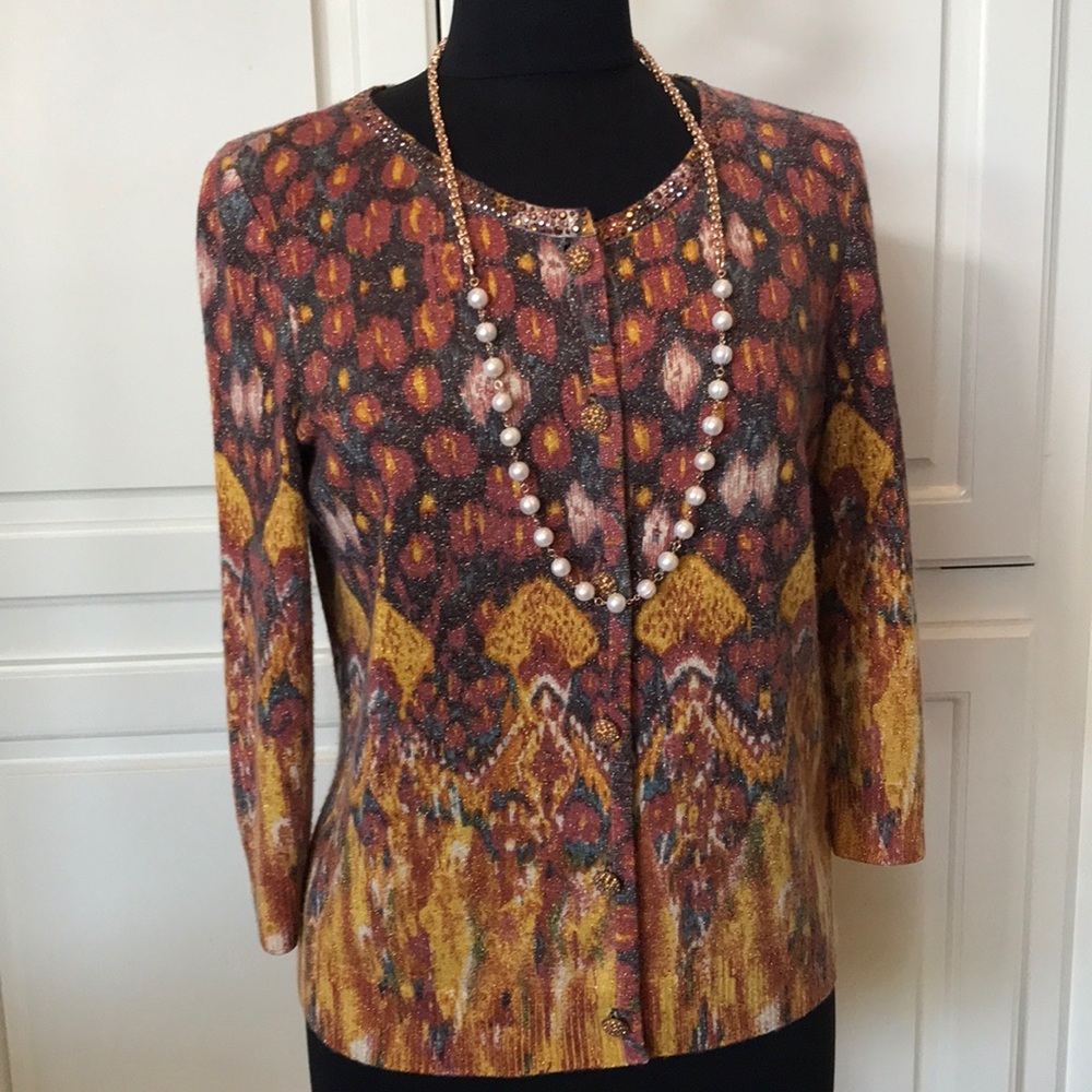 St. John Evening Jeweled Button Tank & Cardigan